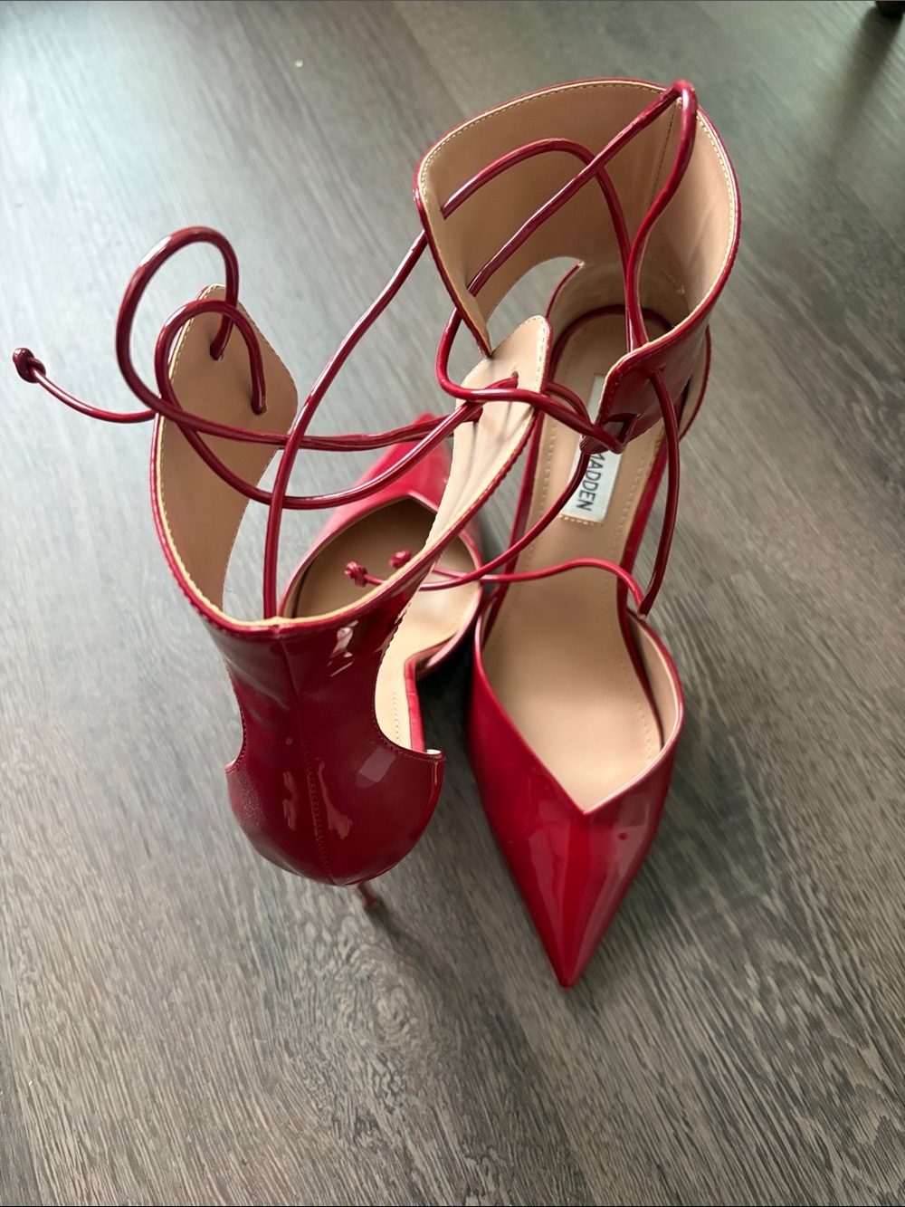 Steve Madden Red Patent Pointed-Toe Lace-Up Stiletto Heels